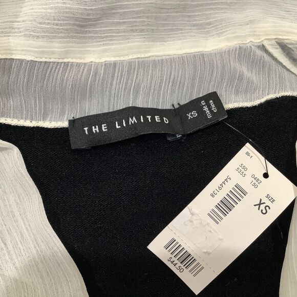 The Limited Short Sleeve Knit Bow Top Sweater sz XS Black Cream Pullover NWT - Picture 6 of 7